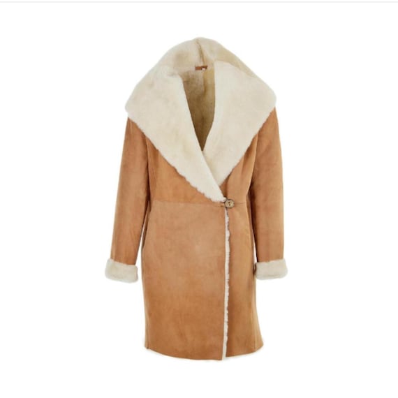 Handmade Suede Leather Shearling Coat : Vintage Style Hooded Fur