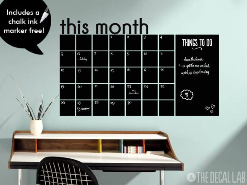 this month chalkboard calendar wall decal blackboard monthly | etsy