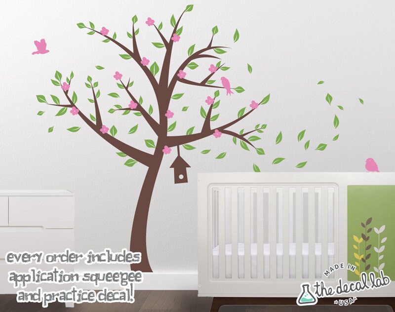 Tree with Blossoms Birds and Birdhouse Wall Decal WAL2126 Etsy