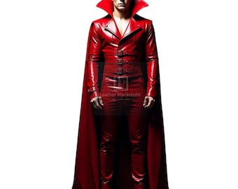 Herren Schwarz Leder Trenchcoat im Gothic Vampir Stil