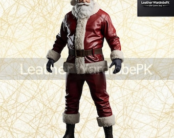 Handmade Real Leather Santa Suit: Fur Trim Holiday Costume