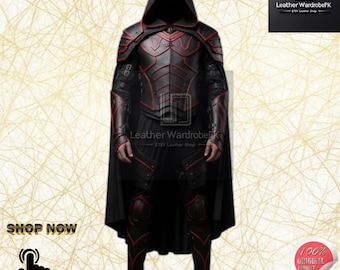 Crimson Aegis – gotisch schildwachtleren harnas – Shadowborn Enforcer – rood sigilleren kostuum