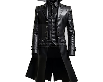 Handcrafted Black Leather Trench Coat and Vest Suit – Gothic and Steampunk Fashion