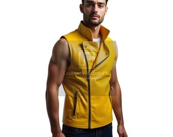 Handcrafted Leather Yellow Vest – Bold and Elegant