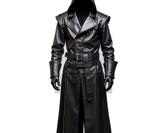Handgefertigter Schwarzer Echtledermantel: Gothic Steampunk Style Damenjacke Alternative Mode
