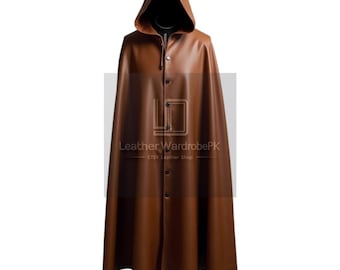 Brown Leather Hooded Cloak: Steampunk Gothic Cape