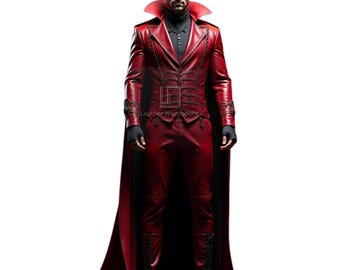 Red Leather Gothic Vampire Coat: Handmade Crimson Cloak