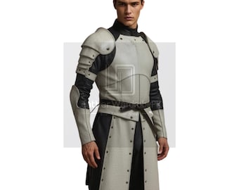 Armadura de cuero blanco artesanal: disfraz de cosplay medieval LARP
