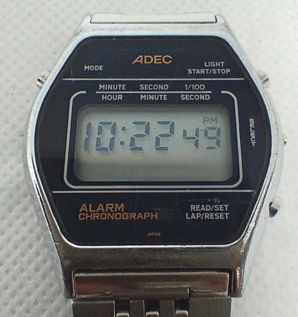 Vintage Digital Watch ADEC 9428 Alarm Chronograph Japan 80's