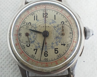 Klasyczny zegarek z 3 przyciskami IAXA Chronograph Landeron 47, wyprodukowany w Szwajcarii w latach 40.