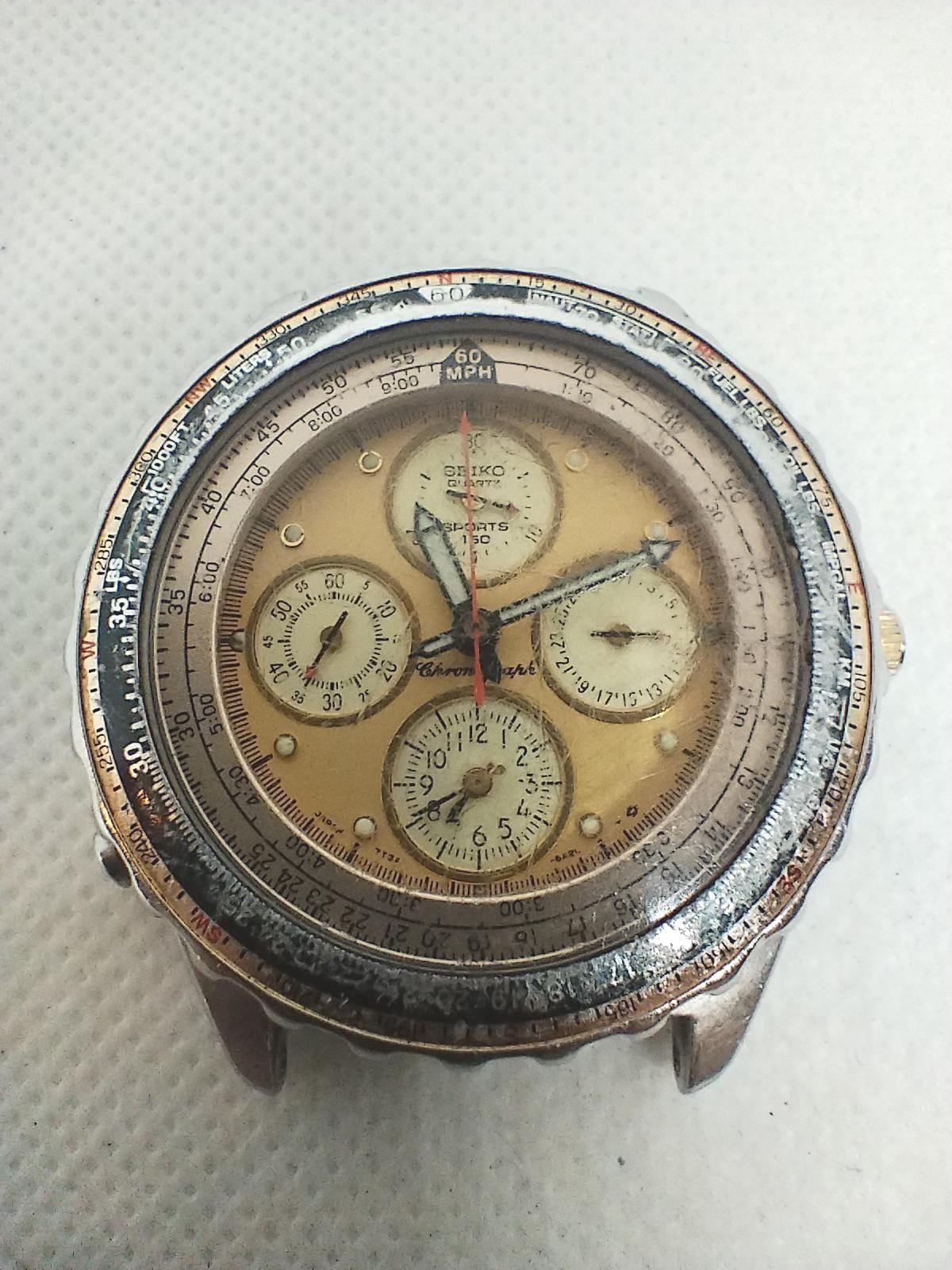 Vintage Men Pilot's Chronograph Seiko 7T34-6A00 Gold Tone