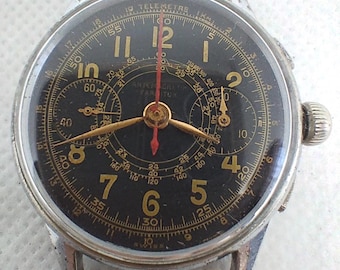 Klasyczny zegarek z 3 przyciskami FARNITUK Chronograph Landeron 47, wyprodukowany w Szwajcarii w latach 40.
