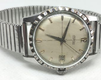 TUGARIS 自動巻き　６０年代？　スイス製　２５石　黒文字盤　動作品　ジャンク HA-6765| TUGARIS タガリス 自動巻き 25石 未使用 希少品