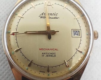Vintage Men's watch Atlantic Worldmaster Mechanical 17 Jewels Swiss Made 90's.