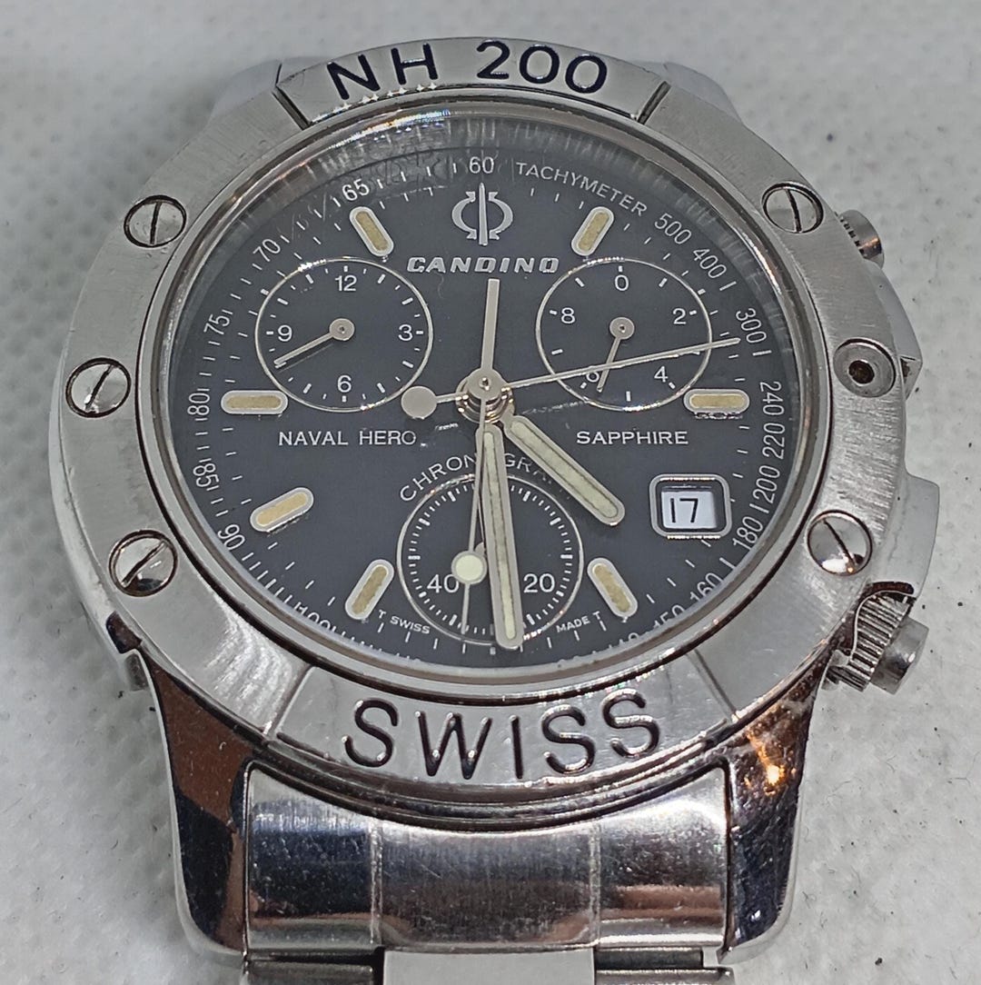Vintage Men's Chronograph Candino Naval Hero 200M Swiss Made 90's