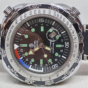 Reloj Vintage Diver Mortima Compressor SuperDatomatic GMT Hora Mundial Francia Años 80.