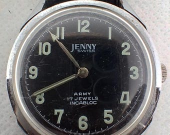 Reloj vintage Jenny Swiss Army: 17 joyas, calibre ST 1950/51, años 70