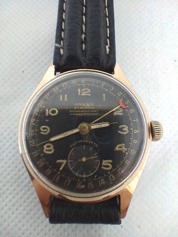 vintage an・an no.21 Vintage Men's Watch Anker 21 Rubis Date Pointer Made in Germany