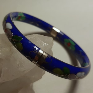 ヴィンテージ ブルー クロワゾネ ヒンジ バングル ブレスレット（花柄）
