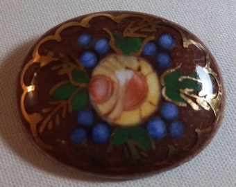 Vintage Enamel on Metal Brooch with Floral Motif