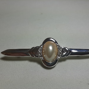 Vintage H-A VENDOME Bar Brooch with Faux Pearl and Rhinestones