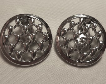 Vintage CORO Large Circular Silver Tone Ear Clips