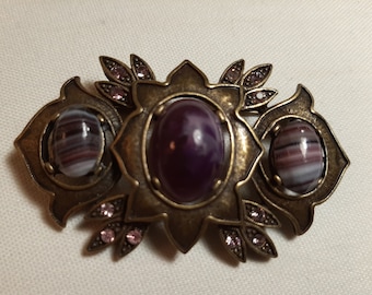 Gothic Style Brooch with Purple Glass Cabochons