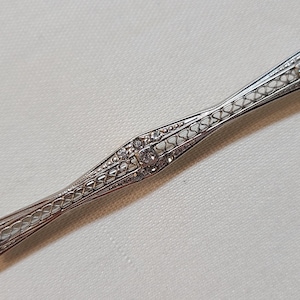 Vintage Art Deco Sterling Silver Bar Brooch with Rhinestones