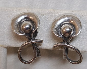 Vintage Sterling Silver Calla Lily Screw-Back Earrings