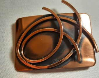 Vintage Modernist Copper Rectangular Brooch