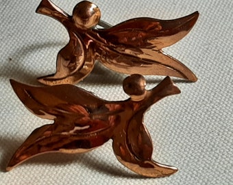 Vintage Signed KRAL Copper Leaf Screw-Back Earrings