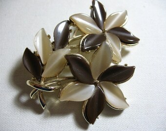 Vintage CORO Two-Tone Flower Brooch, Beige and Brown