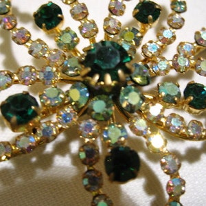 Vintage Leaf Brooch with Green and Aurora Borealis Rhinestones image 2