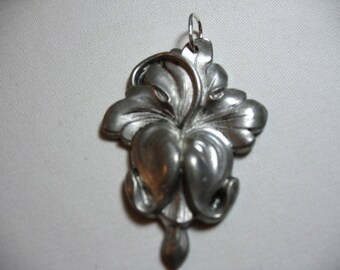 Pewter Floral Pendant, Signed RD