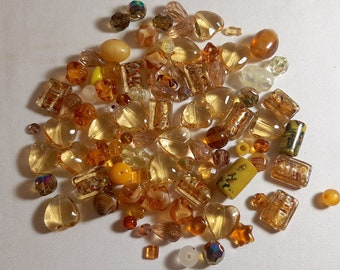 Vintage and New Yellow Glass Bead Lot, 100 Beads