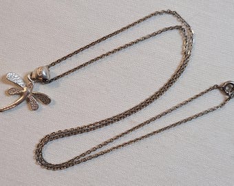 Vintage Sterling Silver Dragonfly Pendant Necklace