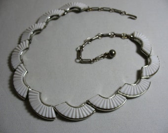 Vintage CORO White Plastic Necklace with Fan Motif