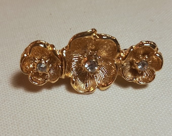 Broche vintage fleur en métal doré émaillé crème tbe - Montres & Bijoux