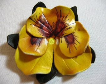 Vintage Leather Orchid Brooch
