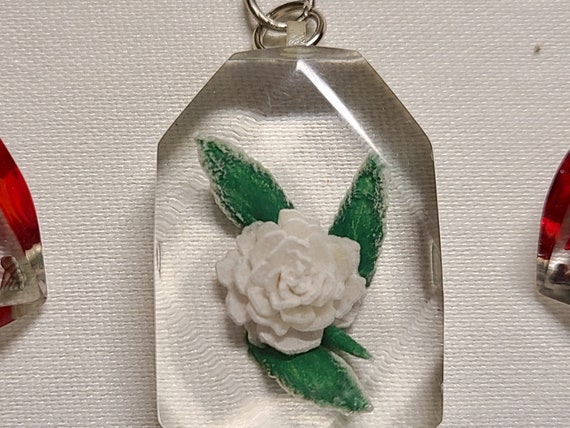 3 Vintage Reverse Carved Pendant with Roses, 2 Re… - image 4