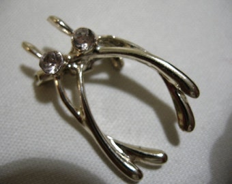 Vintage Pale Gold Tone Double Wishbones Brooch