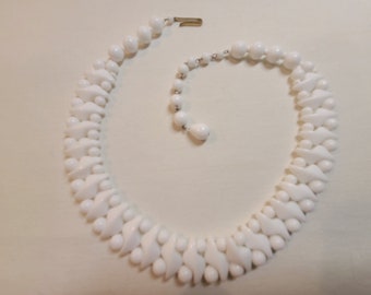 Vintage GERMANY White, Milk Glass Beaded Necklace