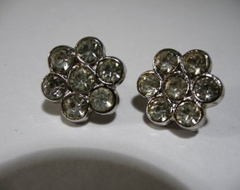 Vintage Rhinestone Screwback Flower Earrings