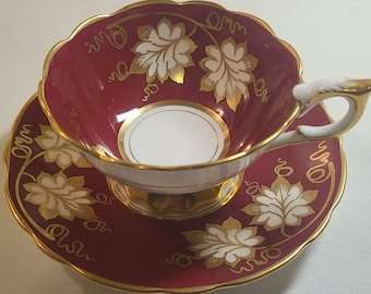 Royal Stafford Cup and Saucer, Cranberry Red and Gold with Ivy Motif