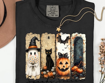 Comfort Colors, Halloween Shirt, Floral Fall Pumpkin Tee, Vintage Retro Spooky Season T-Shirt, Aesthetic Halloween Top, Aesthetic Shirt.