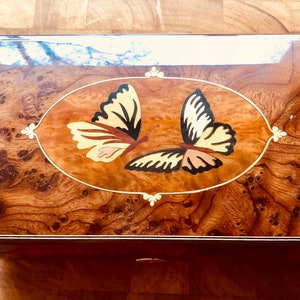 Rare Wood Italian Inlay Butterfly Music Box