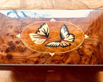 Rare Wood Italian Inlay Butterfly Music Box