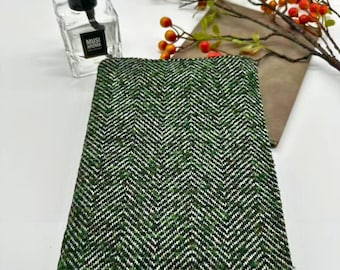 Green Tweed Herringbone Style Book Cover|Fabric Dust Jacket|Bible Cover|Book Pouch|Book Protector|Book Sleeve|Bookmark