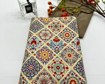 Moroccan Mosaic Vintage Tile Boho Geometric Book Cover|Fabric Dust Jacket|Bible Cover|Book Pouch|Book Protector|Book Sleeve|Bookmark