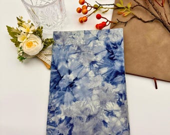 Vintage Japan Indigo Botanical Dye Cloud Book Cover|Shibori Fabric Dust Jacket|Bible Cover|Book Pouch|Book Protector|Book Sleeve